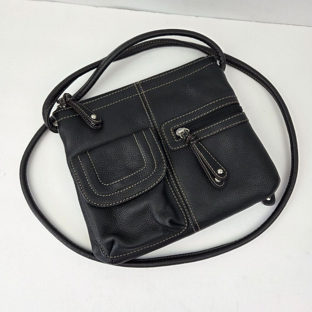 Tignanello Black Pebbled Leather Crossbody Bag With Multiple Pockets